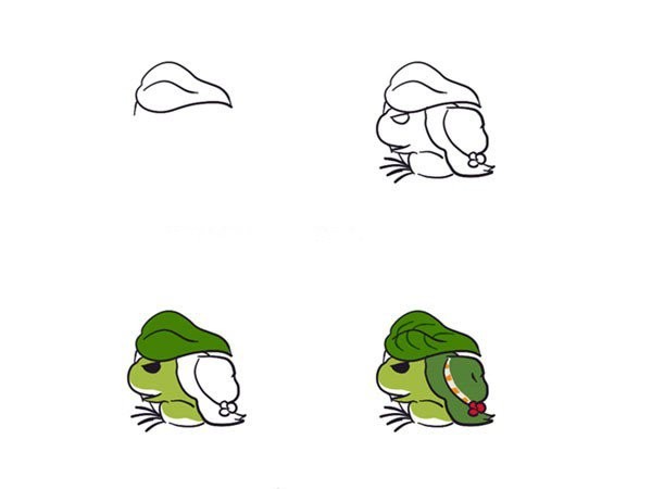 Step-by-step diagram of 6 ways to draw a traveling frog