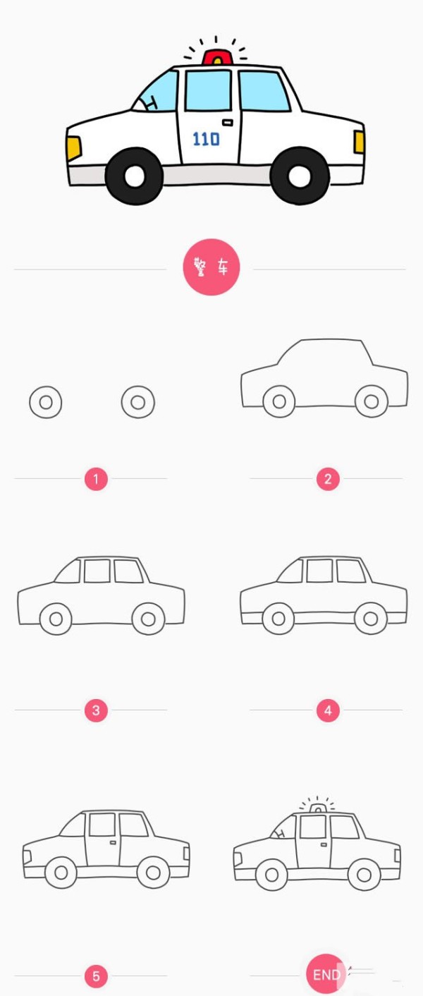 110 police car simple drawing method