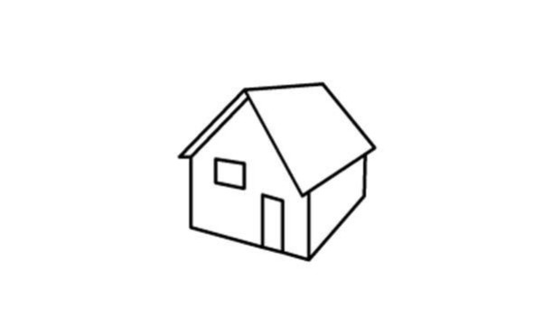 Childrens simple drawing steps of small house scenery