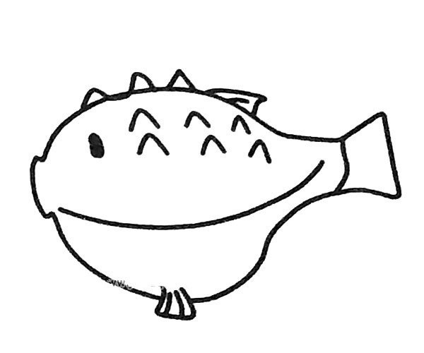 A set of cute puffer fish simple drawing pictures