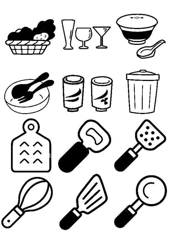 A Complete Collection of Simple Drawings of Kitchen Utensils