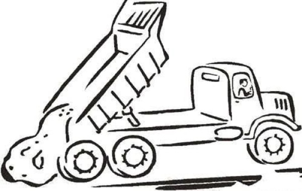 A simple drawing of a large truck dumping goods