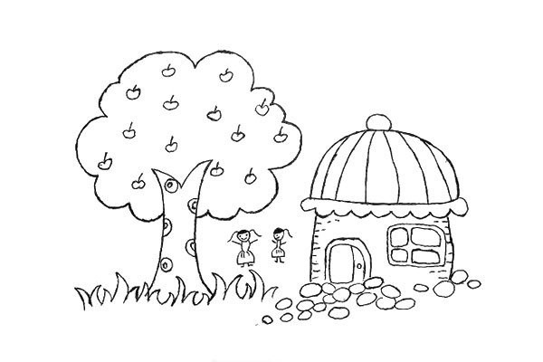 How to draw houses and fruit trees