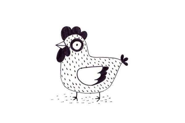 A set of simple drawing pictures of cute little roosters