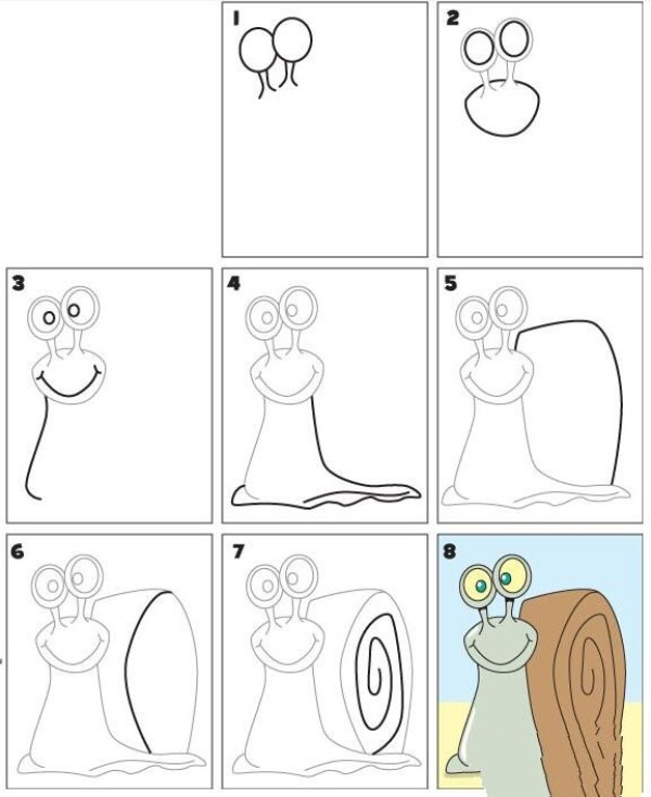 Simple drawing tutorial Step by step drawing of snail