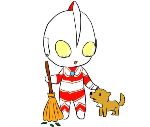 Q version of Ultraman Jack and cute puppy