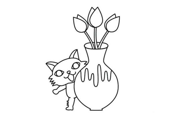 Kitten hiding behind vase