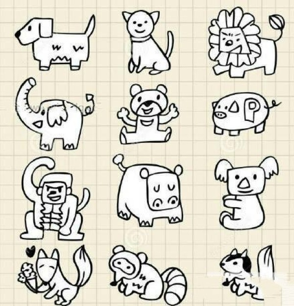 Simple drawing pictures of various animals