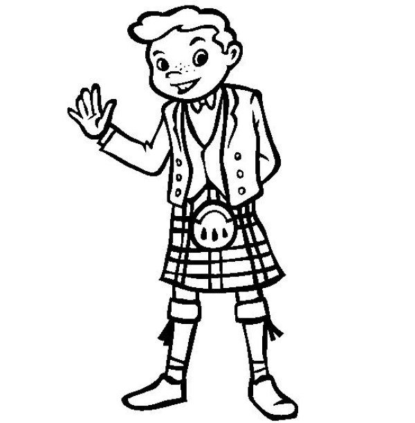 Simple drawings of the worlds national costumes Simple drawings of Scottish little boys