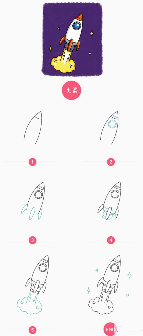 Simple drawing tutorial Step by step drawing of rocket