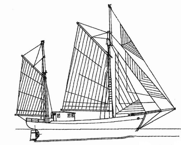 Simple drawing of sailboat anchored at sea