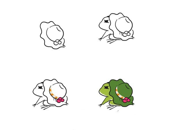 Step-by-step diagram of 6 ways to draw a traveling frog