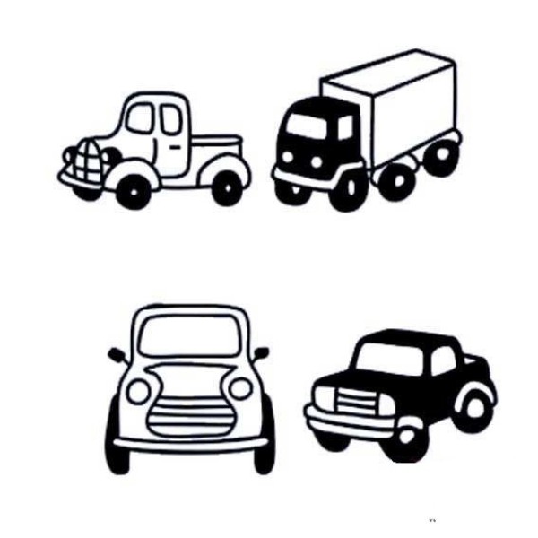 Complete collection of simple strokes of cartoon transportation vehicles