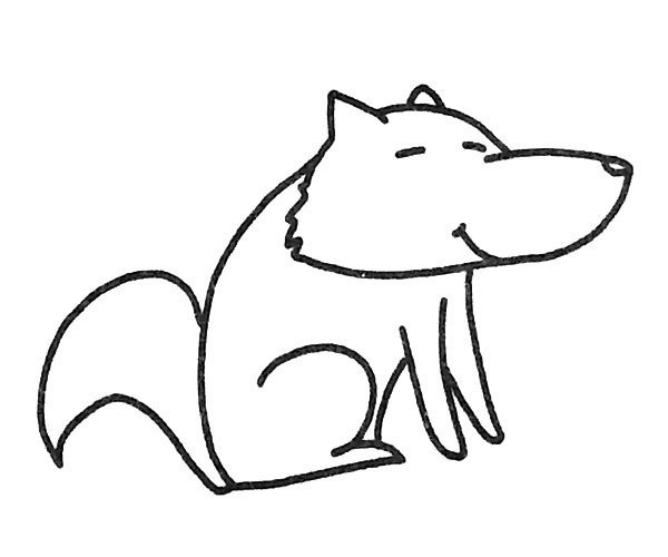 A set of simple drawing pictures of cartoon wolves