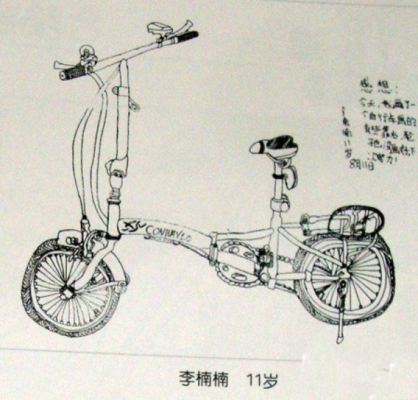 Three pictures of childrens sketches of bicycles