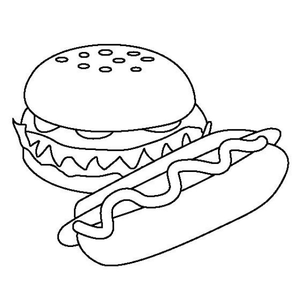 Hot dog and hamburger simple drawing picture