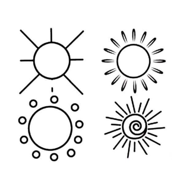 Simple drawings of several kinds of suns