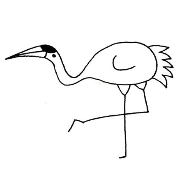 A set of simple drawing pictures of red-crowned cranes