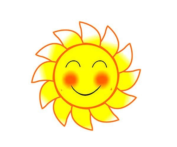 A set of cute simple drawing pictures of the smiling sun