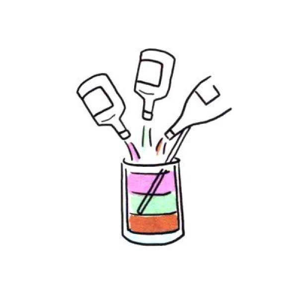 Draw cute simple drawings of rainbow-like cocktails in four steps