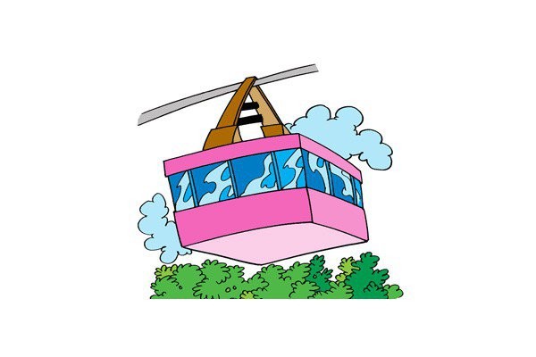 Simple drawing of cable car in scenic area with color