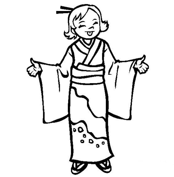 Simple drawings of national costumes of the world, simple drawing pictures of Japanese little girls