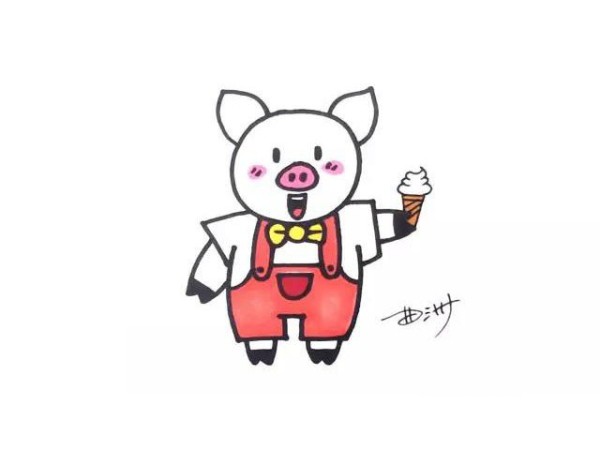 Simple drawing tutorial: Piggy eating ice cream