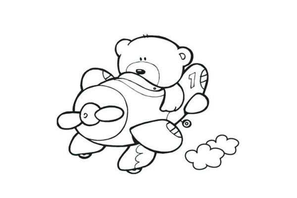 Little Bear Flying a Plane-Coloring Pictures