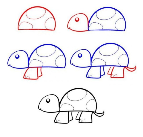 Simple drawing tutorial step by step drawing of a little turtle