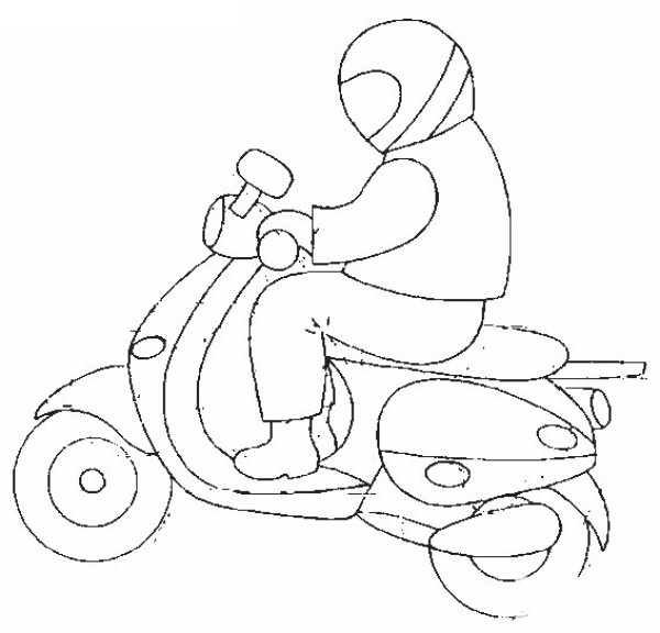 Simple drawing of man driving a motorcycle