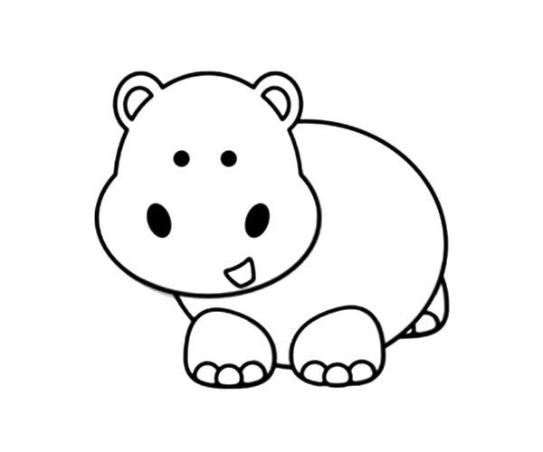 Five cute cartoon hippopotamus simple drawing pictures