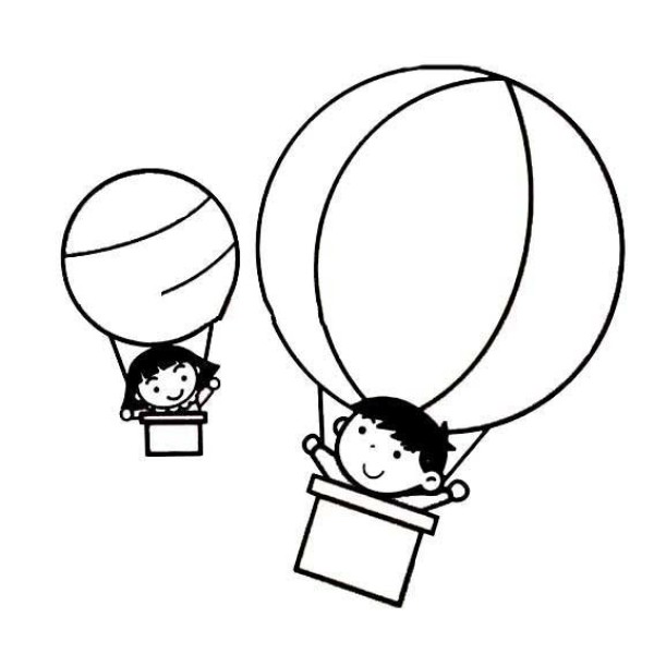 A simple picture of a child riding a hot air balloon