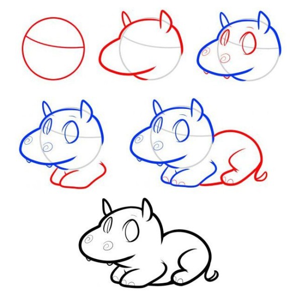 Animal simple drawing tutorial How to draw a hippopotamus