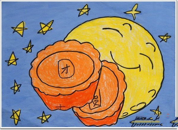 Childrens drawing of mooncakes for Mid-Autumn Festival-Reunion