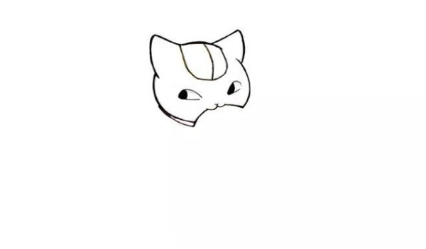 Draw a simple drawing of a kitten eating fish