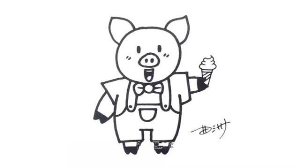 Simple drawing tutorial: Piggy eating ice cream