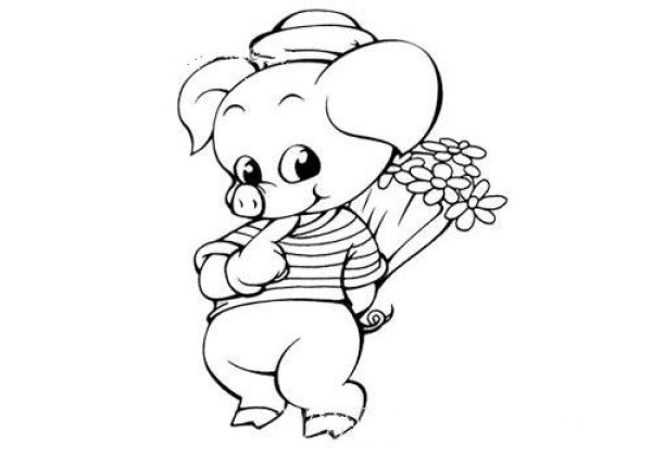 Piggy holding flowers