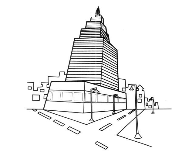 City landscape simple drawing high-rise buildings