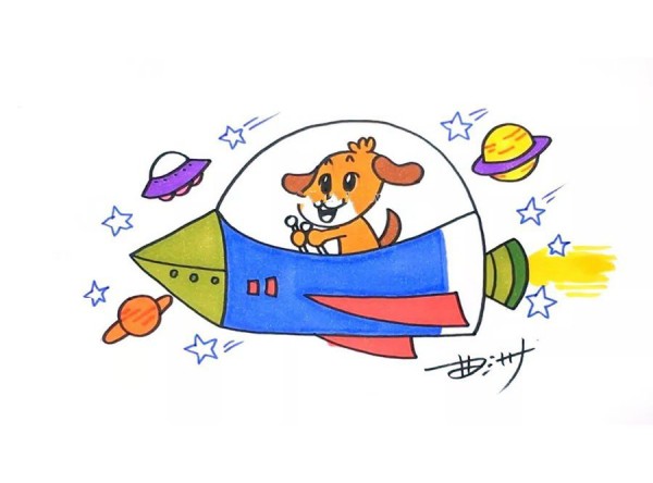 Puppy flying a spaceship