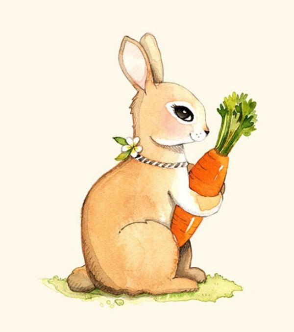 Appreciation of animal art pictures of little rabbit holding carrots