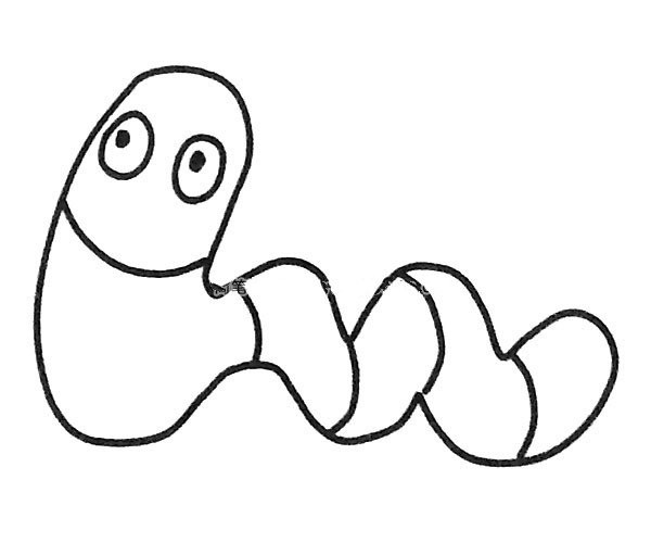 A set of simple drawing pictures of cartoon earthworms