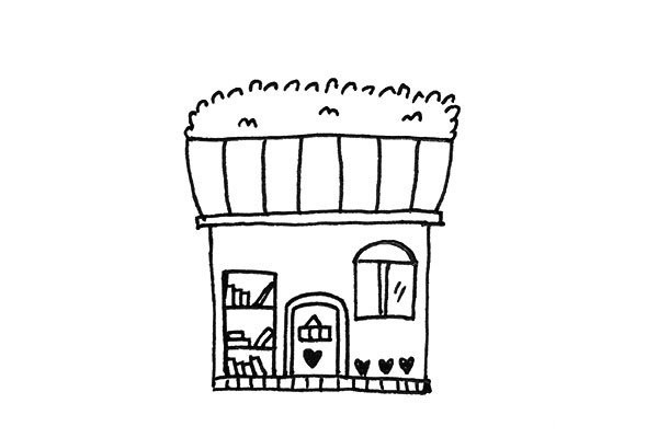 Simple picture of a small bookstore on the street corner