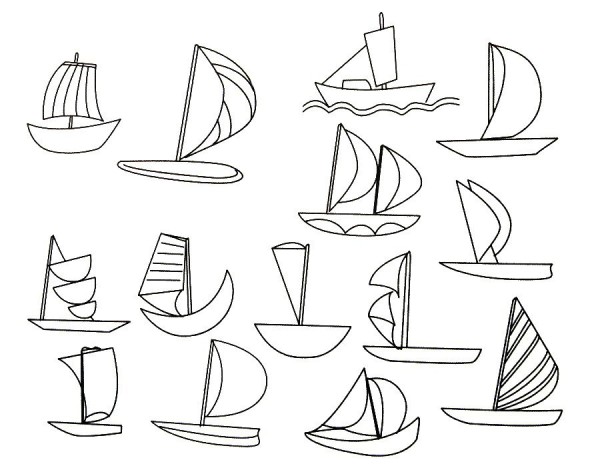 A complete collection of simple strokes of sailing boats and the steps of how to draw them