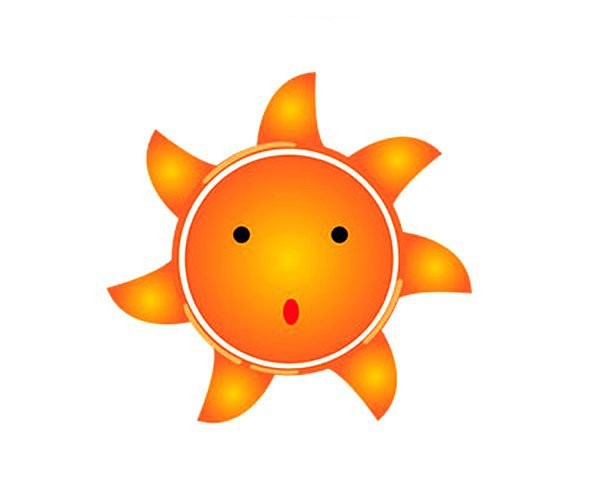 A set of cute simple drawing pictures of the smiling sun