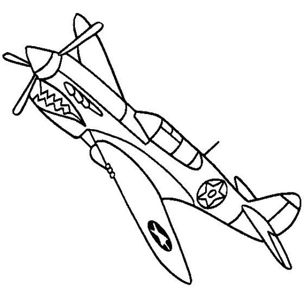 Complete collection of simple drawings of aircraft American P-40 fighter jet