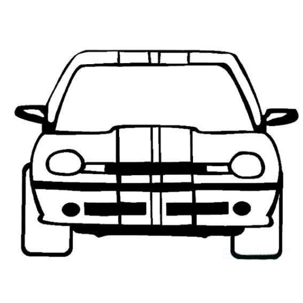 A simple drawing of the front of a car