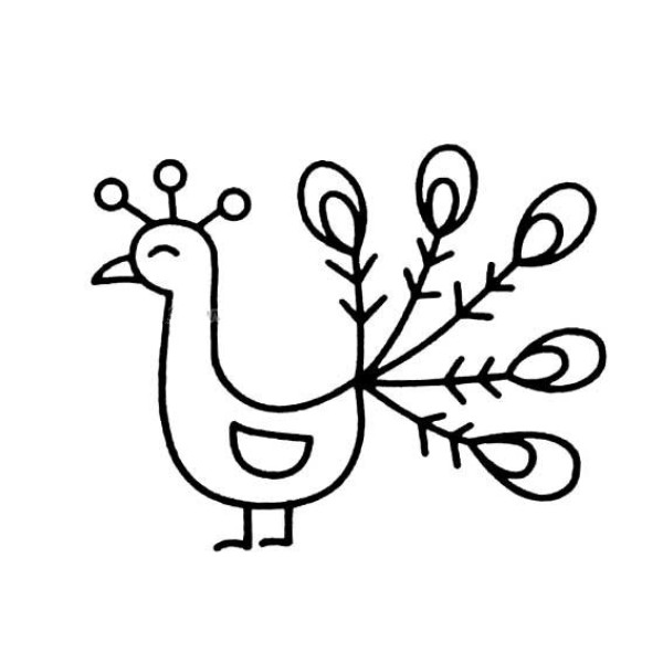 Four simple drawings of peacocks for children