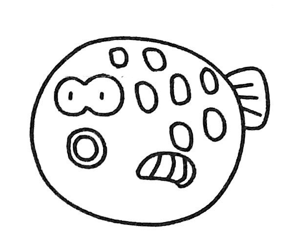 A set of cute puffer fish simple drawing pictures