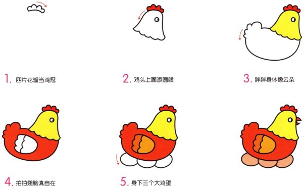 How to draw a hen hatching an egg in simple strokes