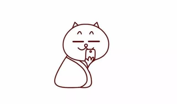 Draw a kitten playing with a mobile phone